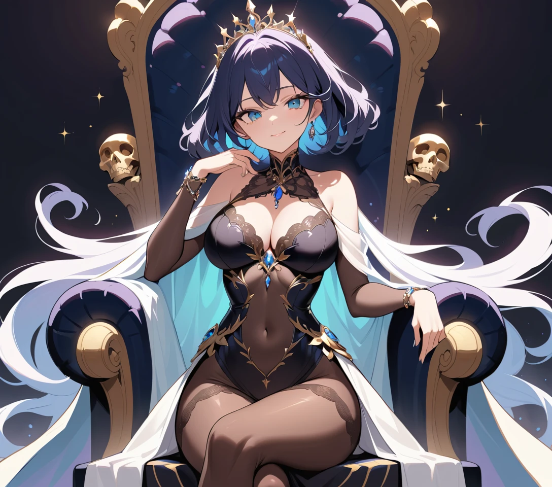 Regal fantasy queen seated on a midnight throne