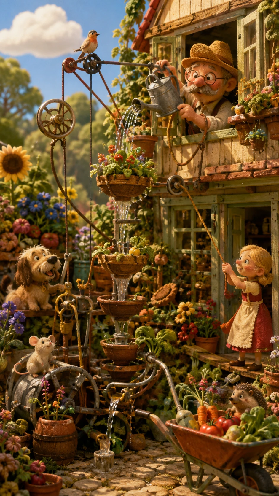 Whimsical felt style garden filled with playful details