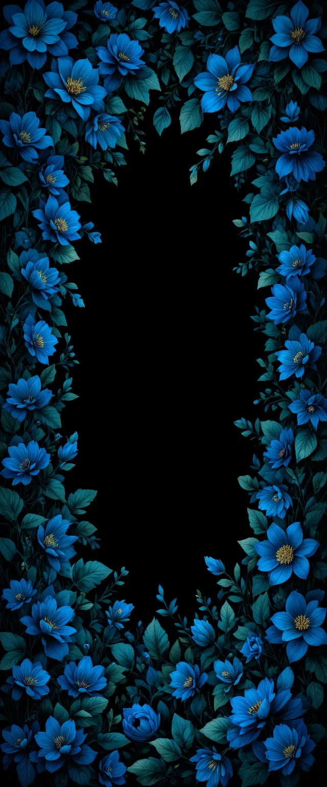 Dark floral wallpaper with glowing blue and green vines