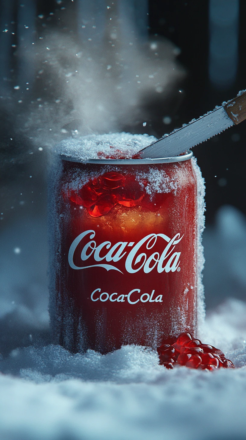 Frozen cola can sliced open to reveal red velvet cake