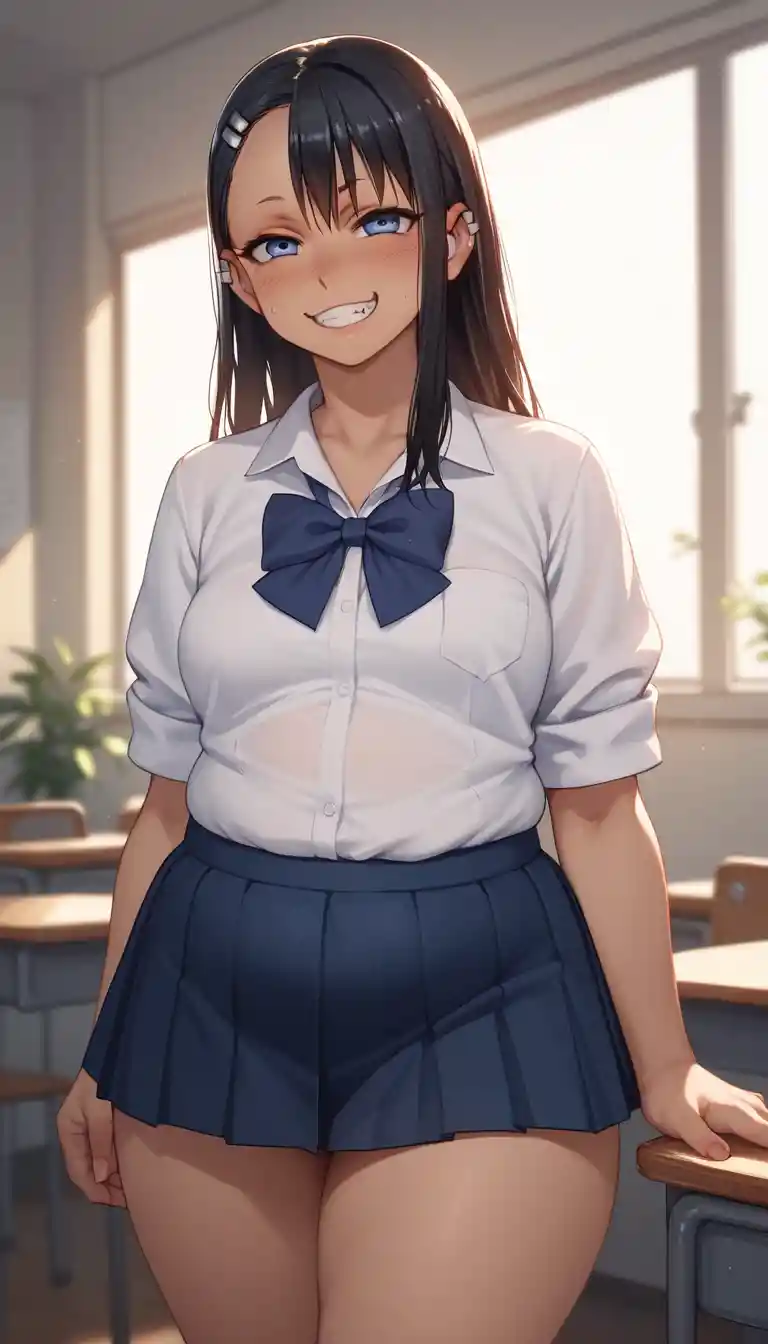 Close up anime girl with blue eyes and school uniform