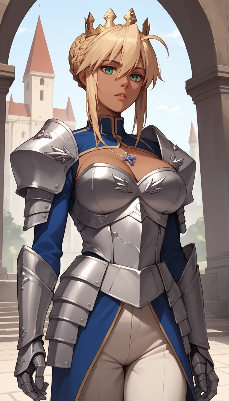 Dark skinned anime heroine in palace close up view