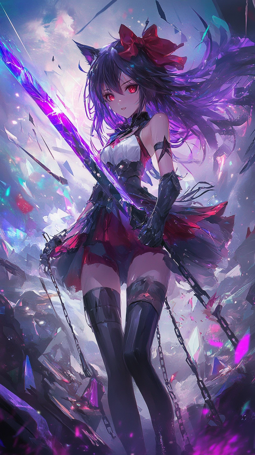 Crystal covered anime girl fighting with a dark crystal sword