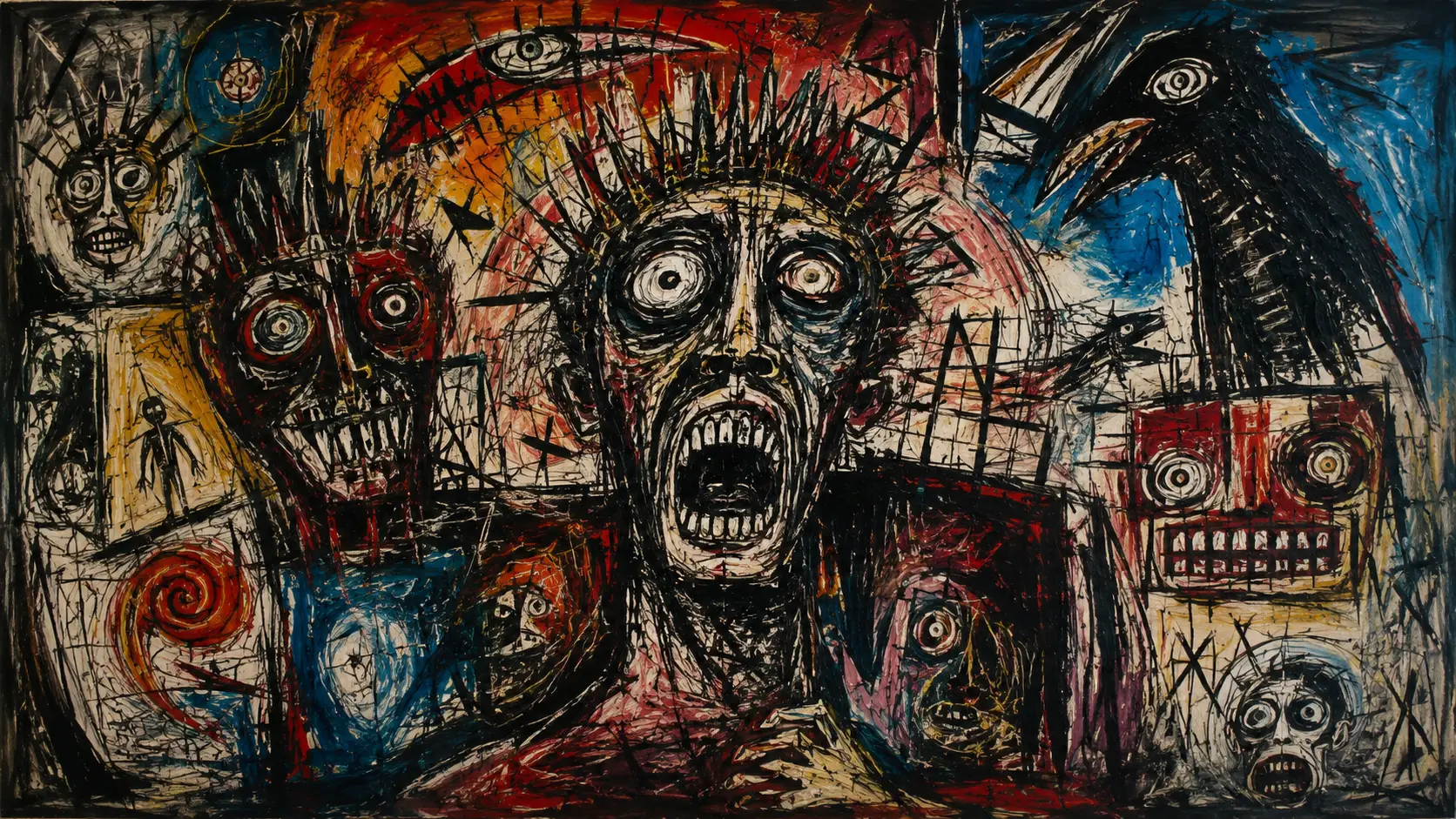 Chaotic abstract painting of emotional inner turmoil