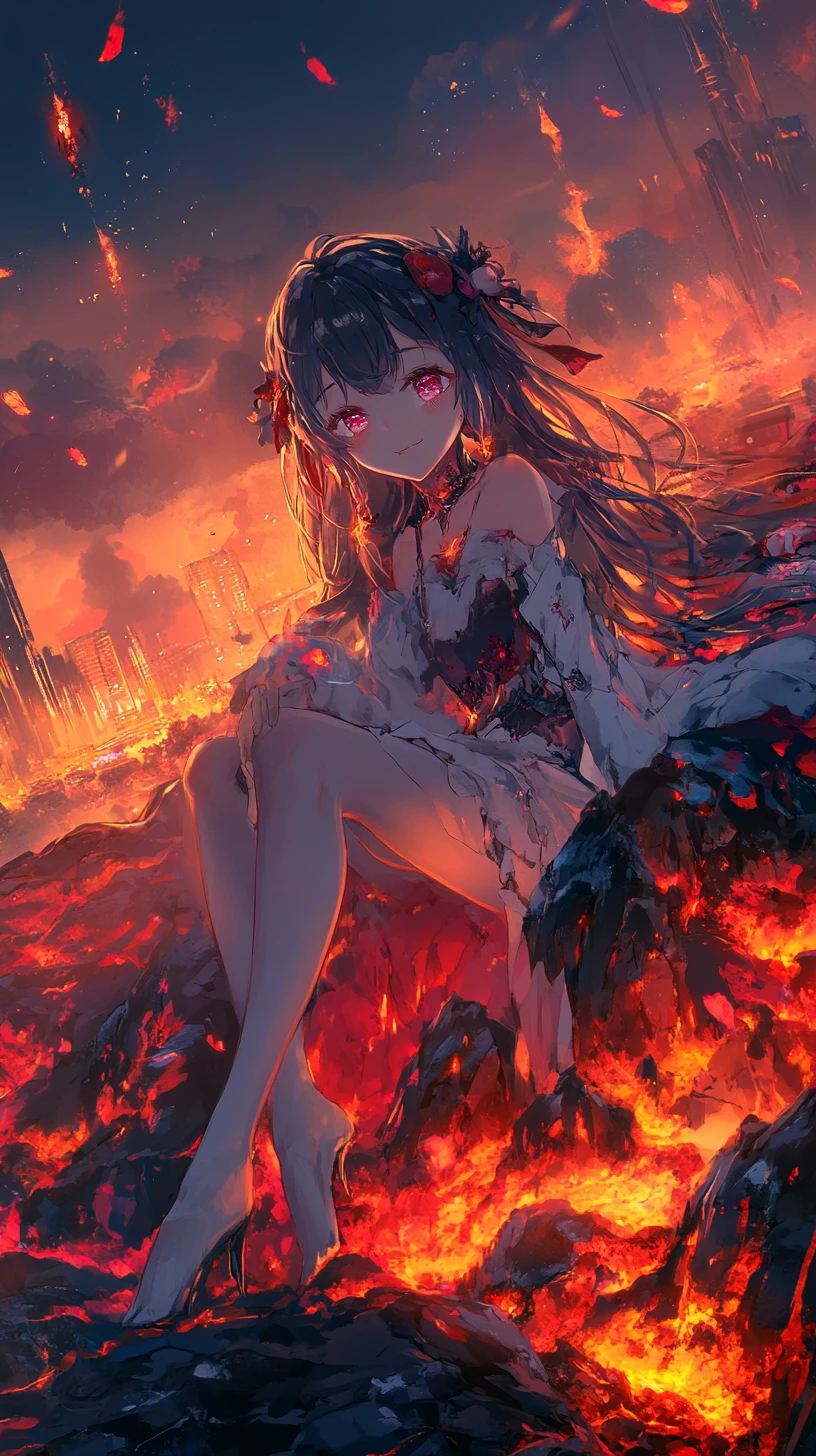 Anime girl relaxing on an inflatable float in a pool