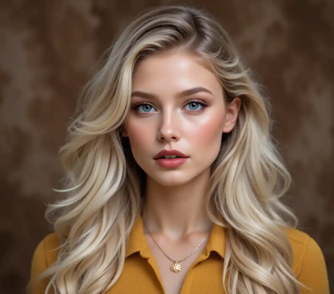 Young blonde woman portrait with 90s studio aesthetic
