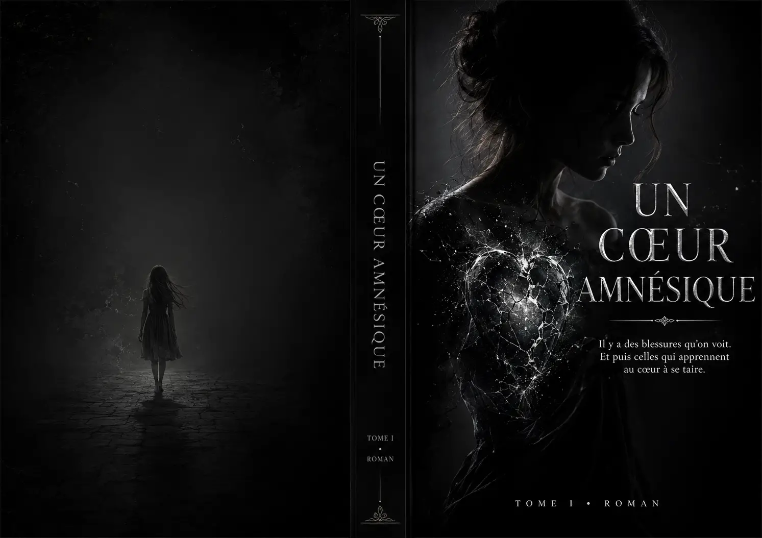 Silhouetted woman with cracked heart in dark cinematic cover