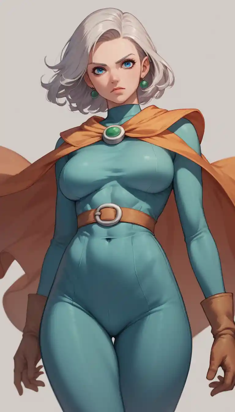Confident anime heroine with flowing platinum hair