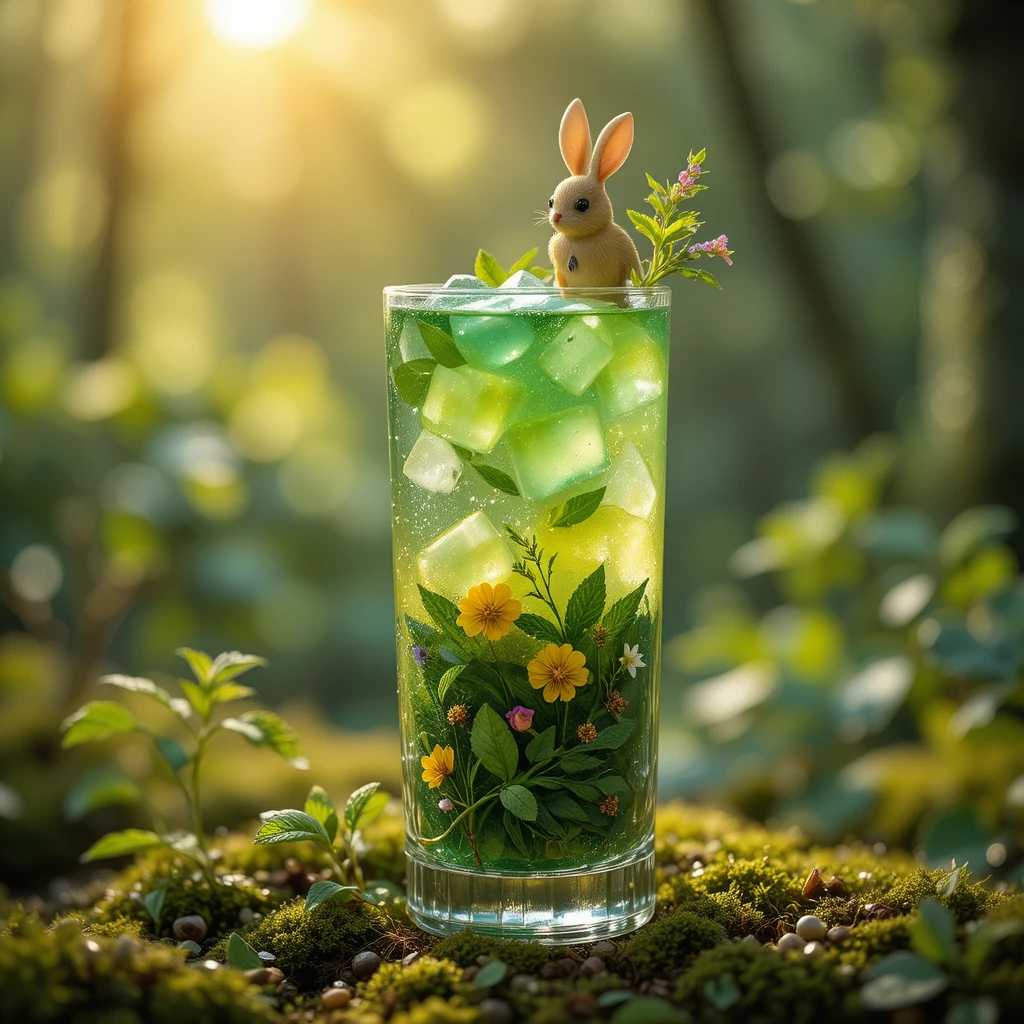 Enchanted herbal cocktail in a forest inspired crystal glass