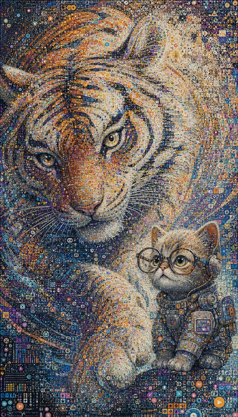 Optical Illusion Tiger Formed From Colorful Data Glyphs