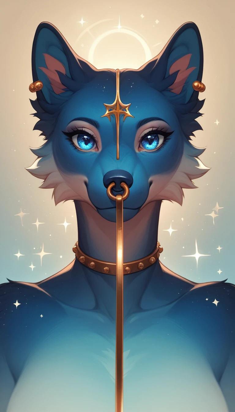 Anime cat girl close up with blue eyes in calm scene