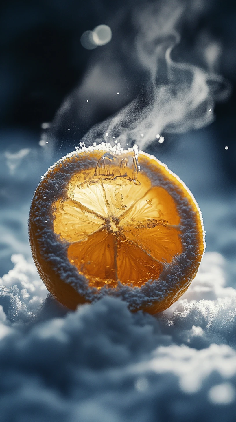 Frozen lemon sliced open to reveal warm velvet cake