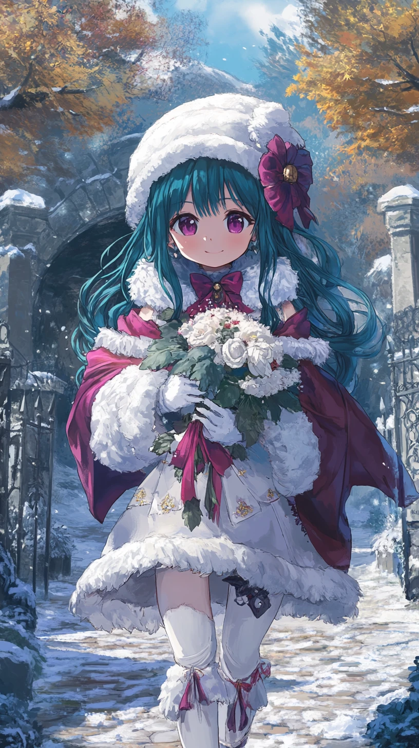Blue haired ice swordswoman in an ornate fantasy outfit