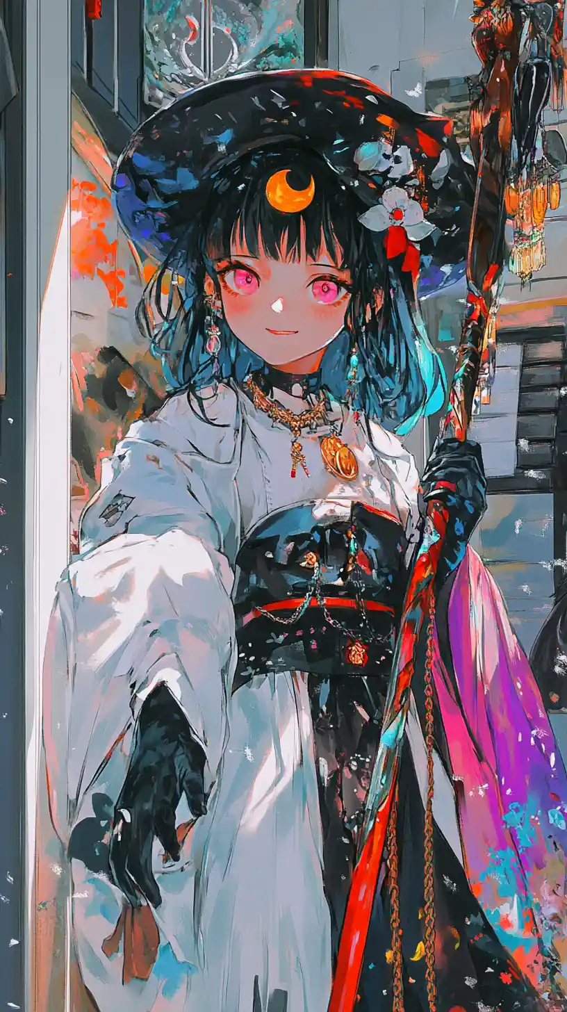 Neon anime chase up an old house staircase