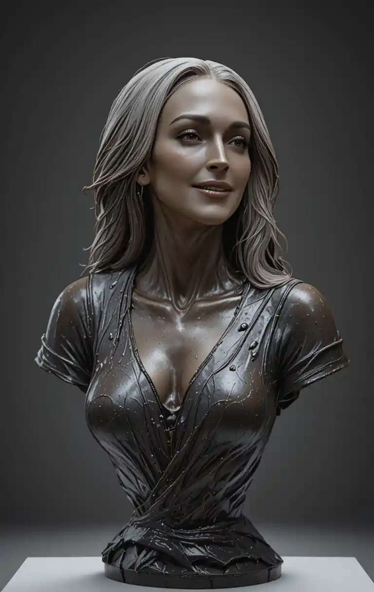 Dramatic bronze bust of a contemplative older woman