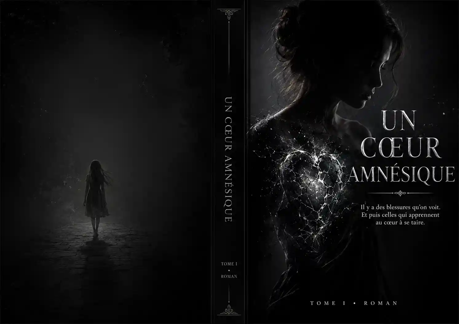 Silhouetted woman with cracked heart in dark cinematic cover