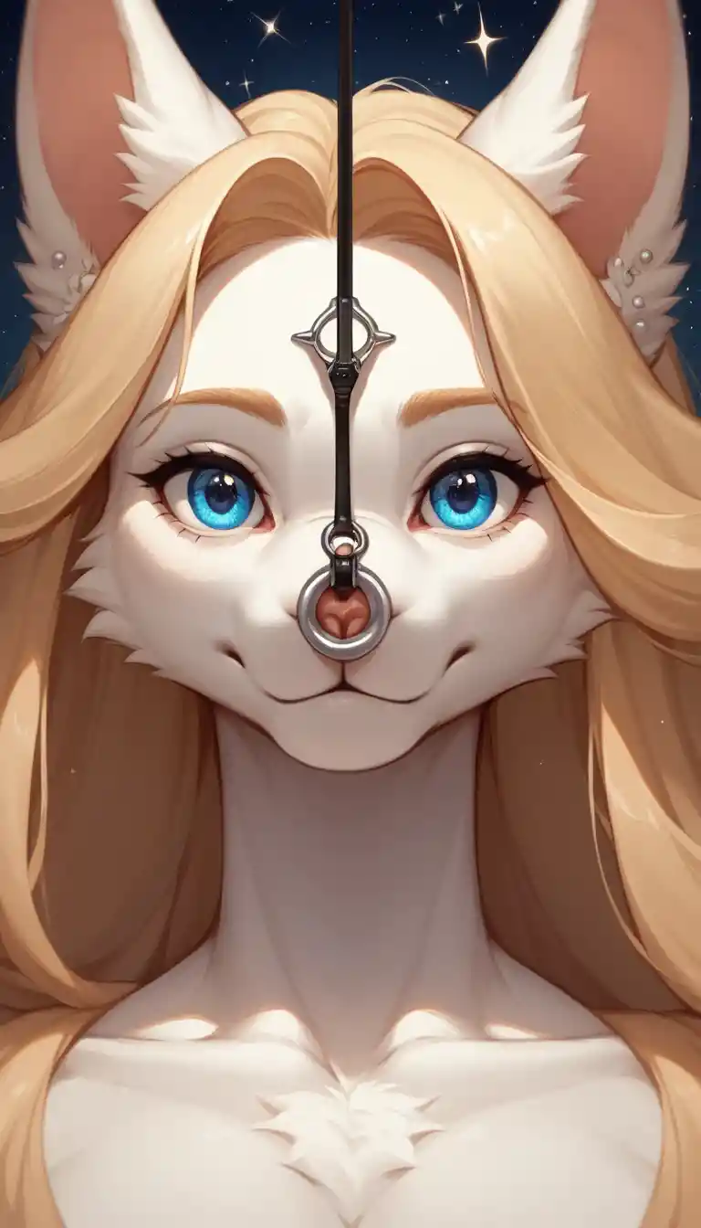 Anime-Katzenmädchen-Porträt mit blauen Augen in ruhiger Szenerie