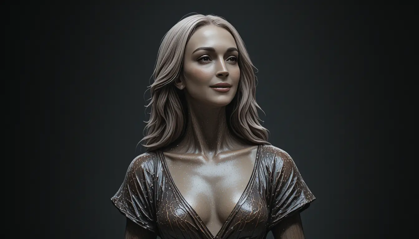 Bronze bust of a contemplative woman on white background