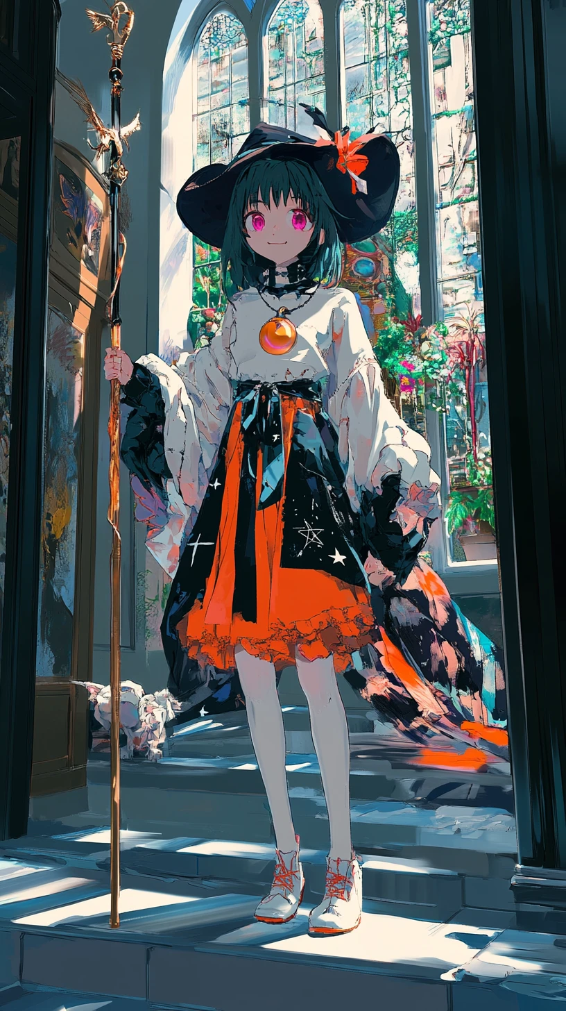 Anime chase of a black cat up old house stairs