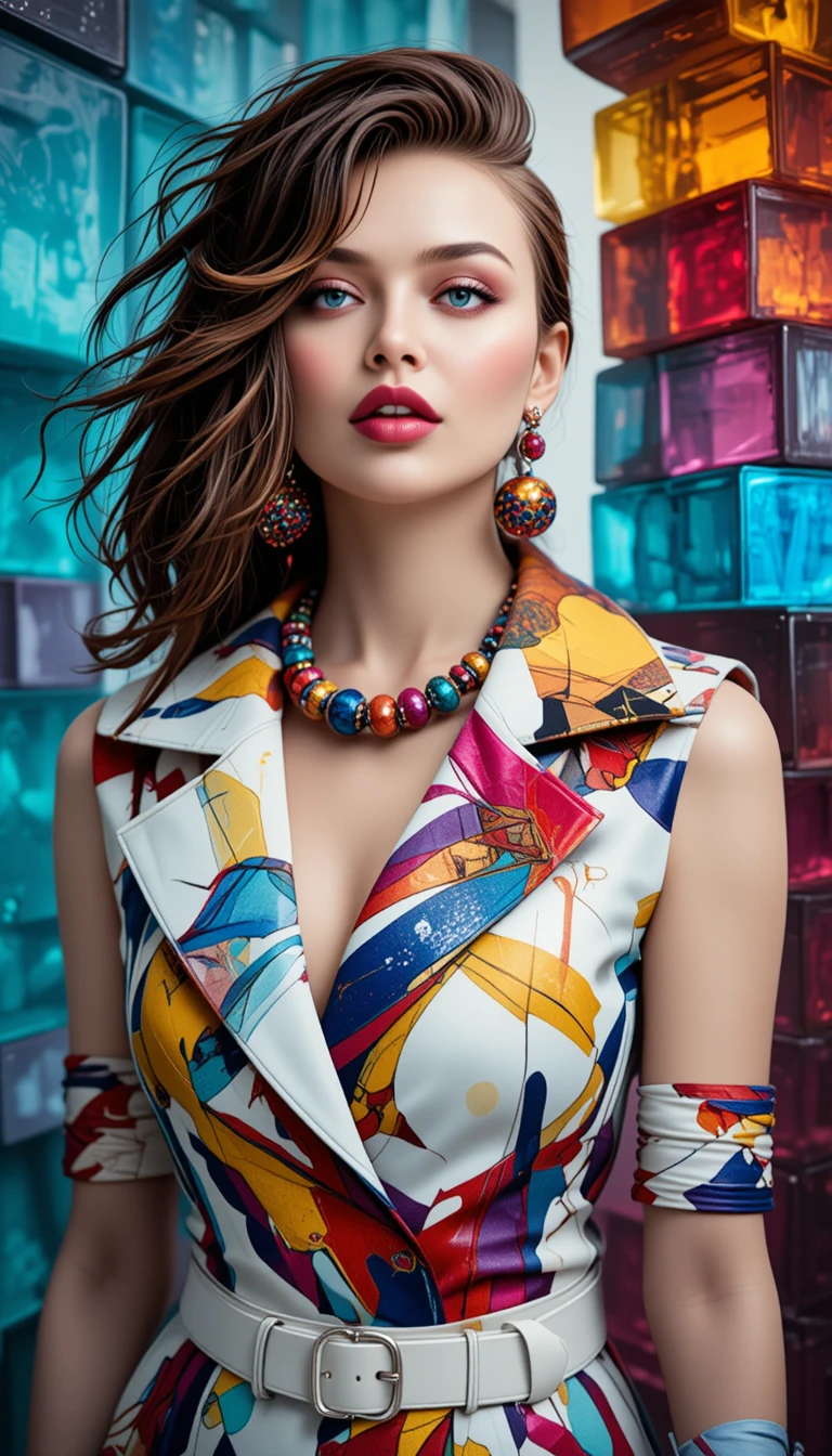 Colorful fashion portrait of a woman in avant garde outfit