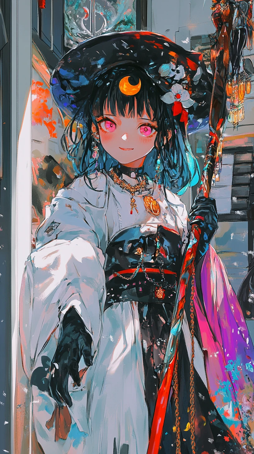 Neon anime chase up an old house staircase