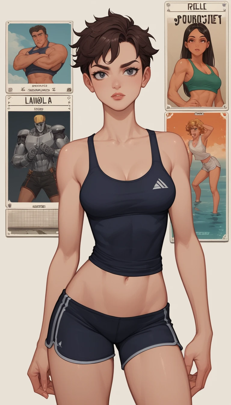Confident anime girl in sporty outfit by the school pool