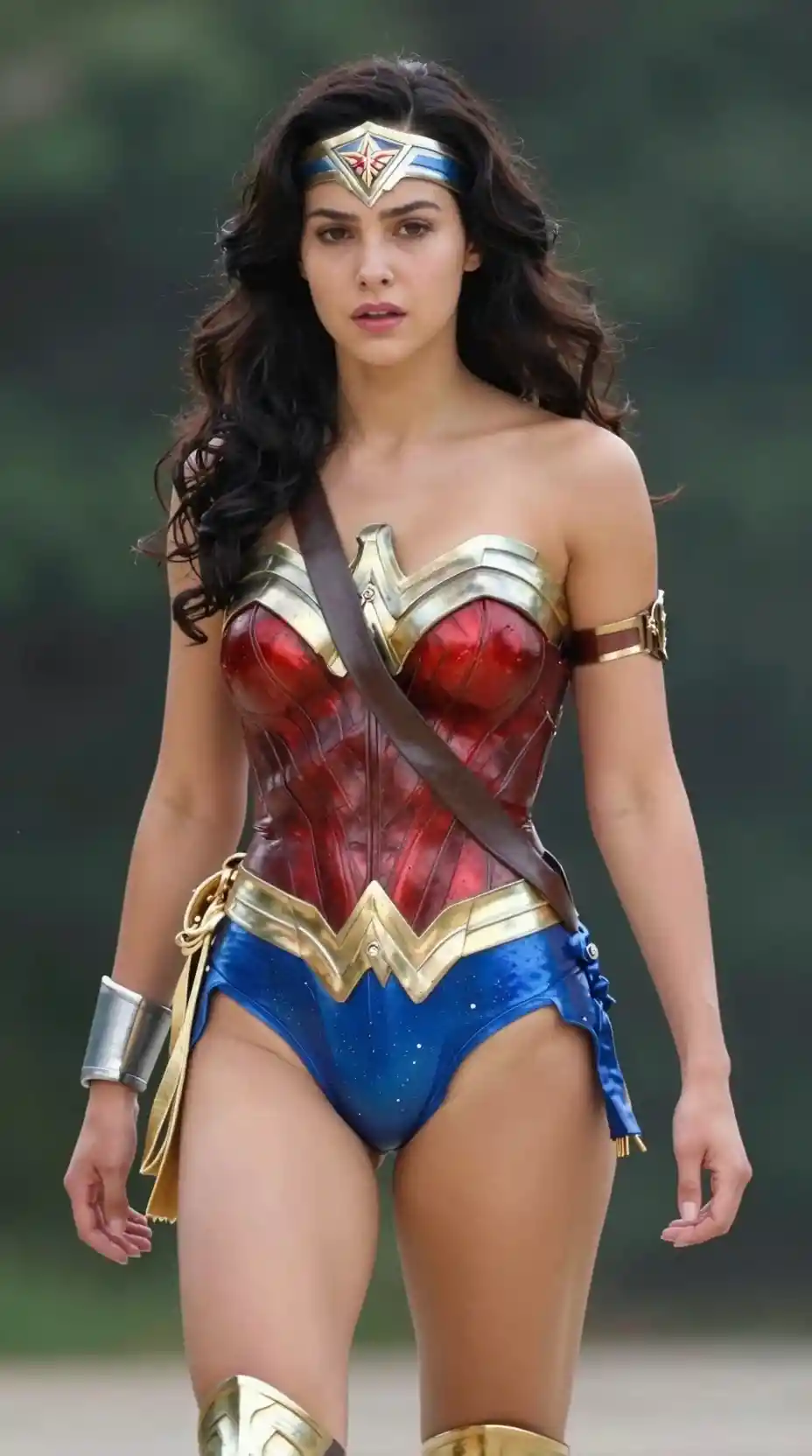 Young girl inspired by a superhero costume on the beach