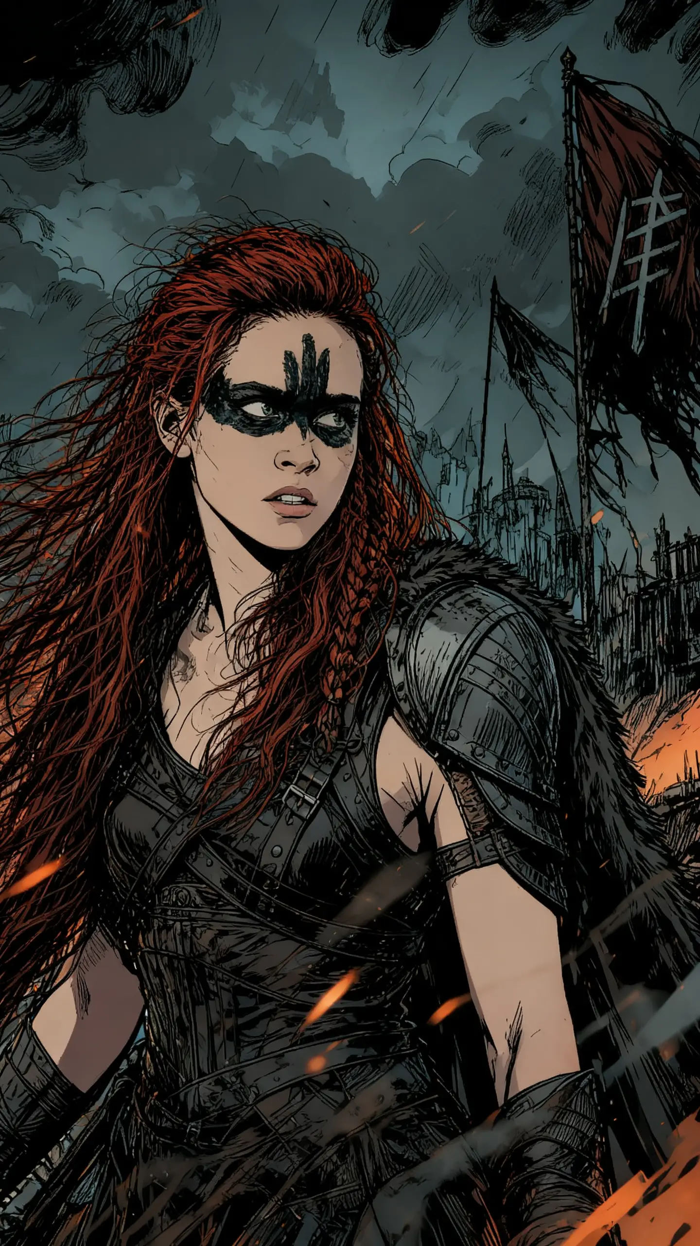 Dark fantasy graphic novel style digital ink illustration