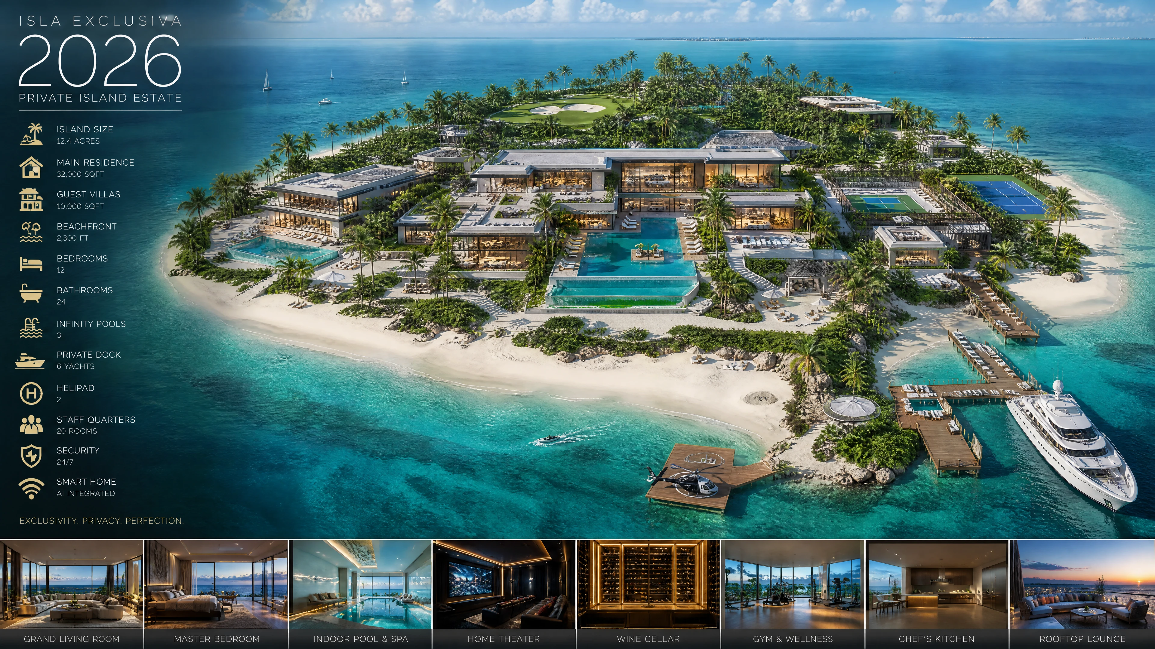 Luxurious beach house on a modern tropical island getaway