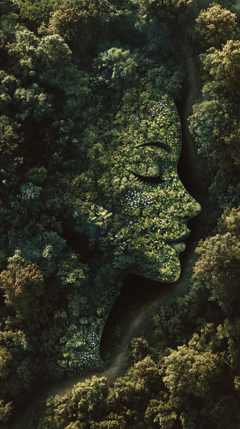 Aerial forest path forming a hidden female silhouette