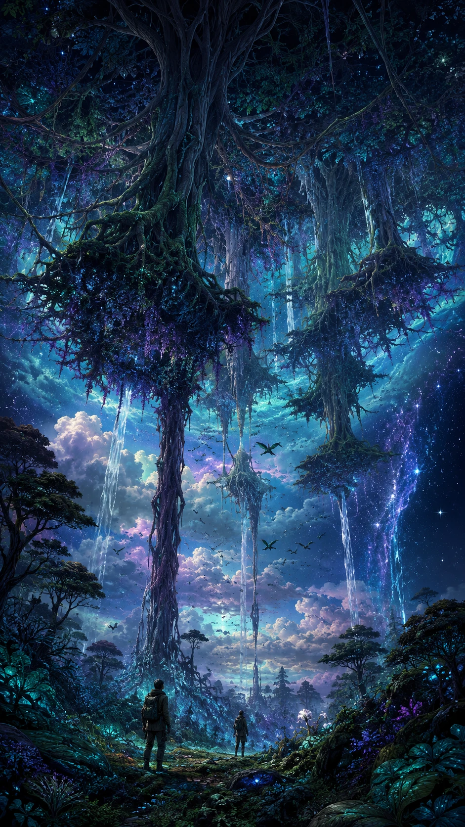 Enchanted Forest Of Skyborne Trees And Inverted Roots