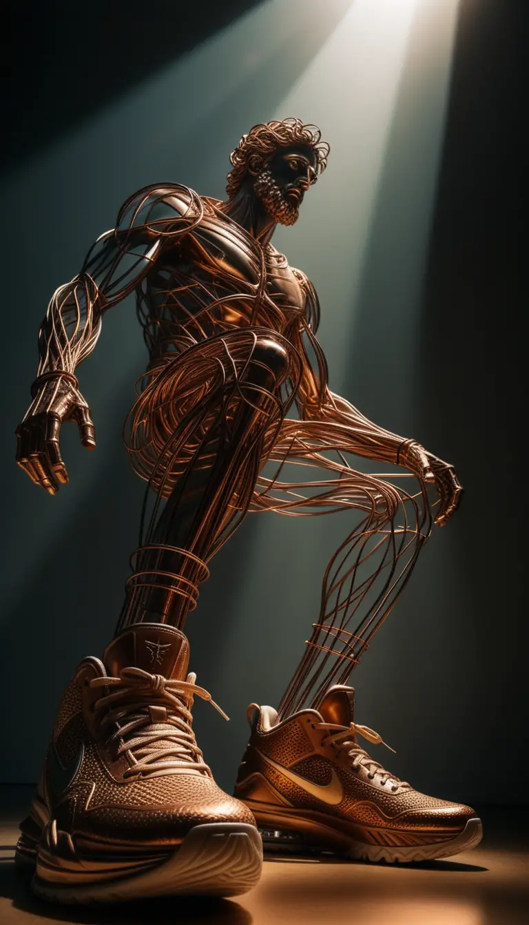 Silhouette of a copper mythic figure in dramatic light