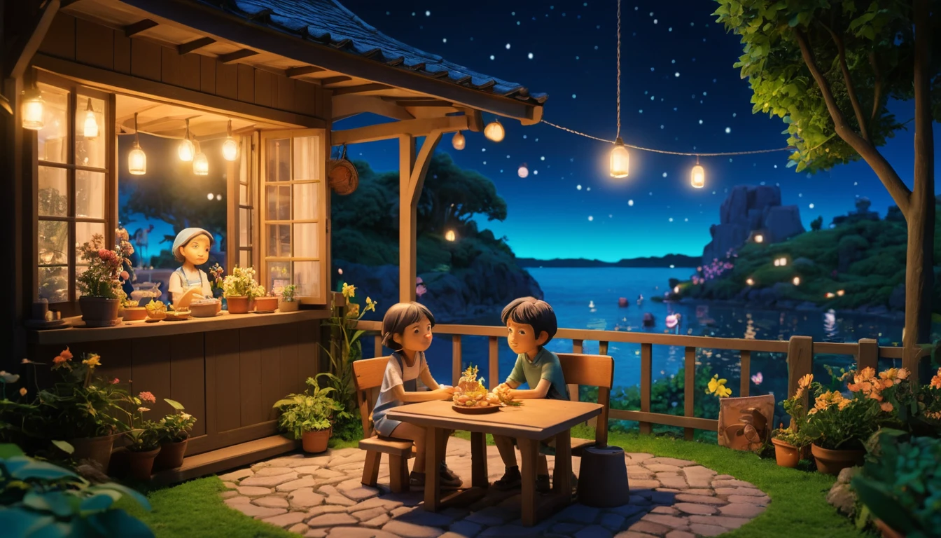 Child playing on a tablet in a cozy cartoon room