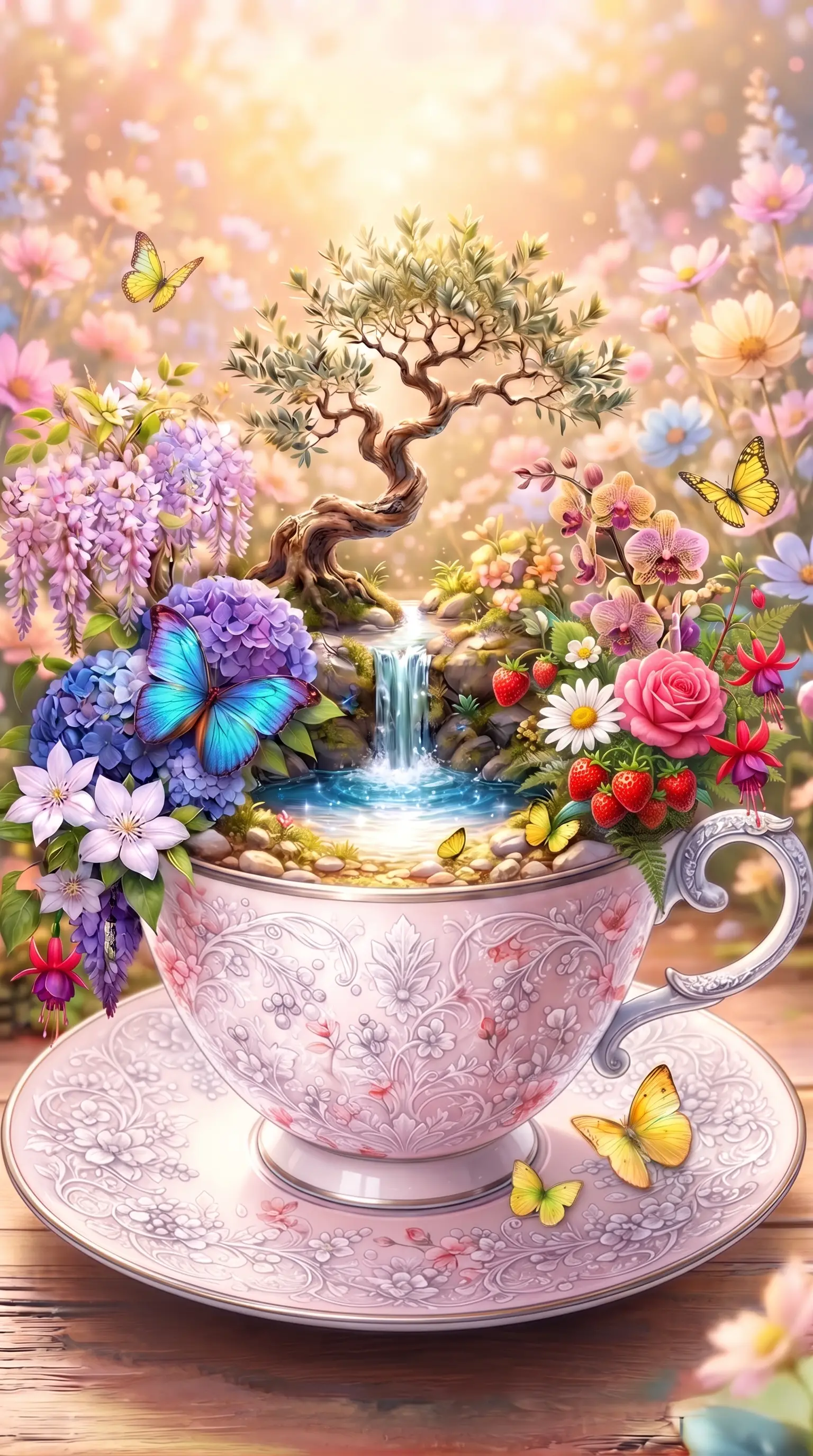 Joyful summer cup scene in pink and lavender hues