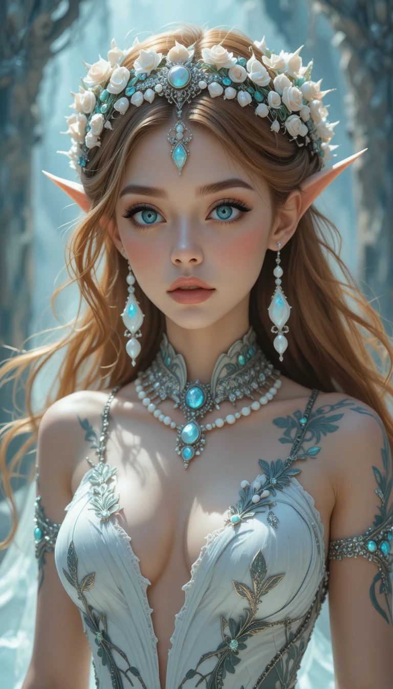 Elegant anime mermaid woman with emerald tail and sea jewels