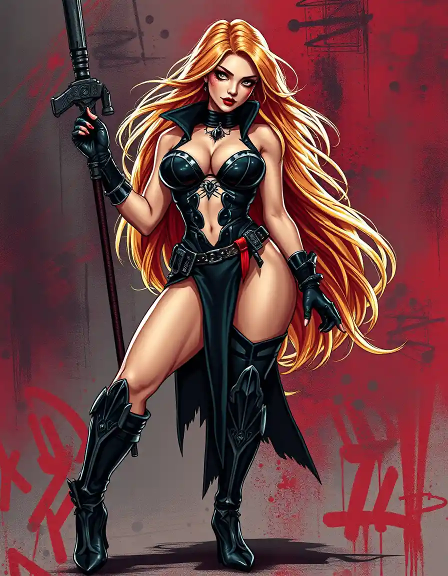 Seductive red haired woman in stylized fantasy cosplay