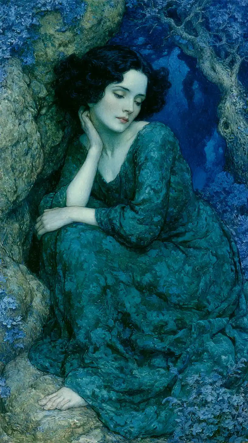 Mysterious gothic fantasy character in an ethereal landscape