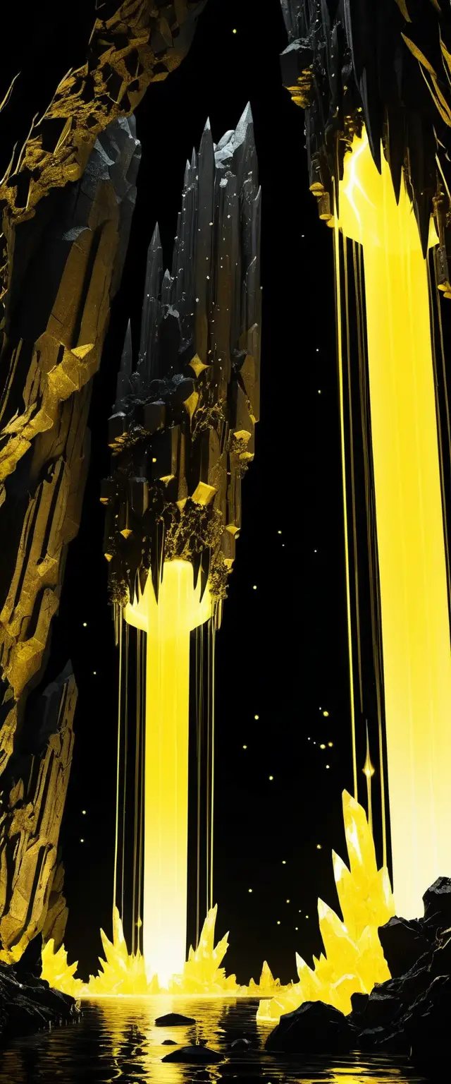 Extreme close up of glowing crystal pillars in sci fi cave