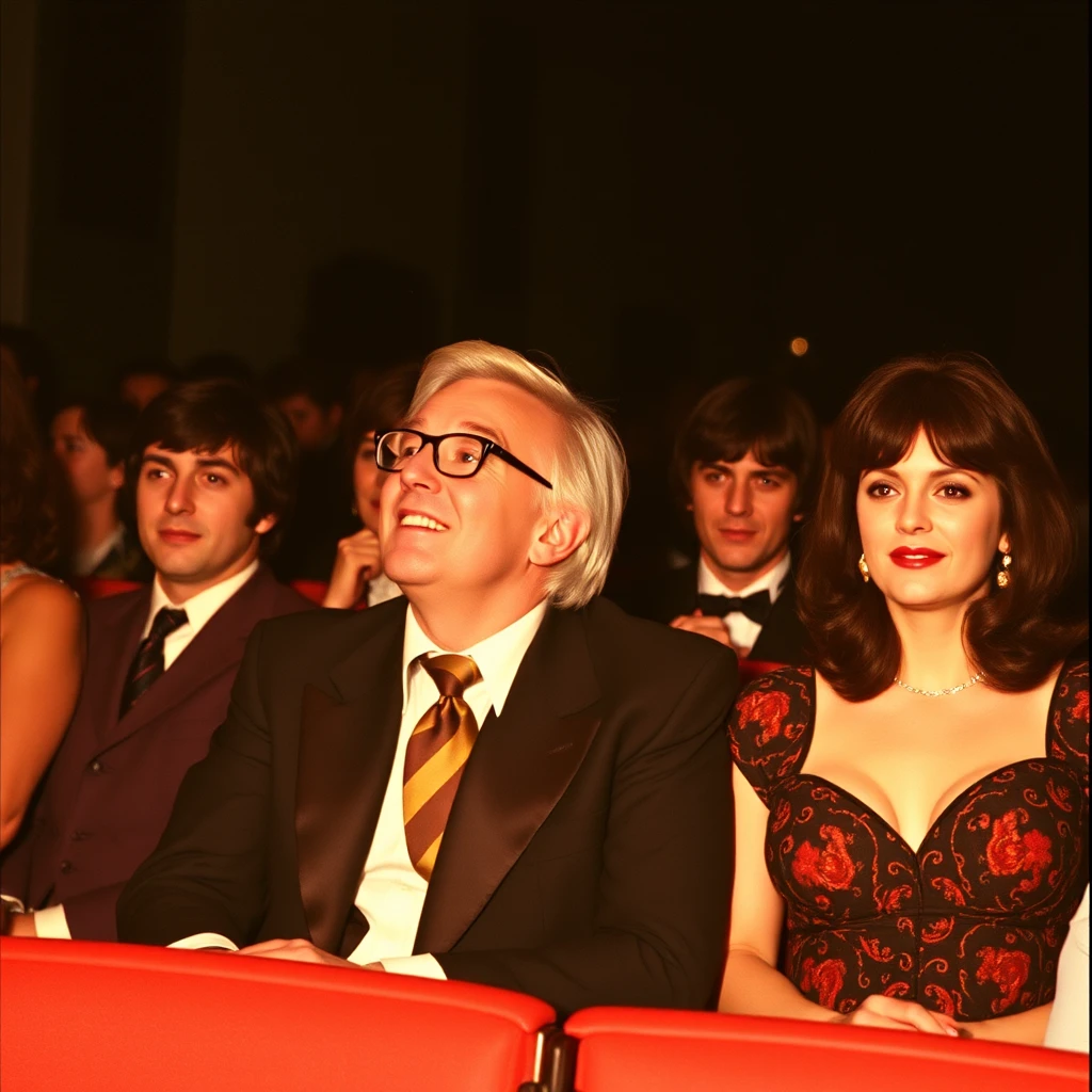 Man with glasses in a crowded 1970s tv audience