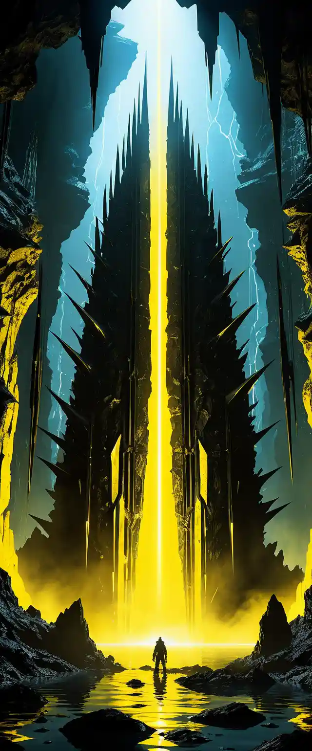 Giant Black Crystal Pillars In A Futuristic Sci Fi Cave