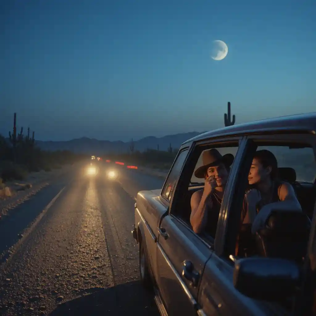Hitchhiker Standing On A Dark Country Road Outside Tucson
