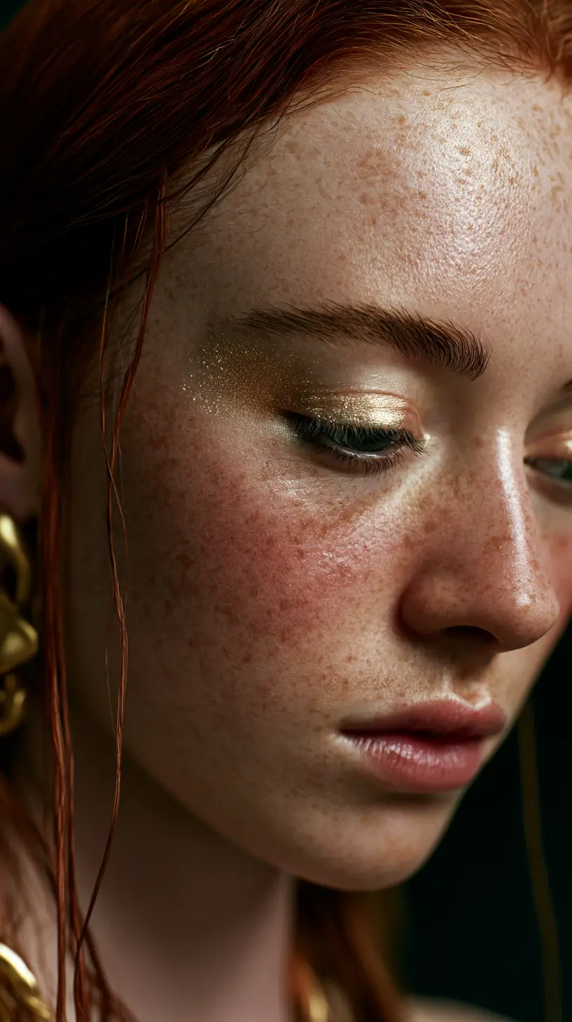 Red haired woman fashion portrait in low key cinematic light