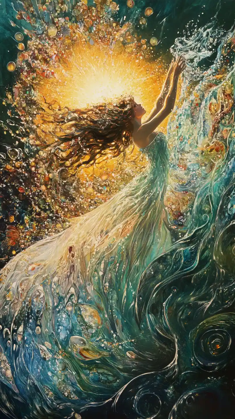 Sun meeting the open sea in overflowing radiant light