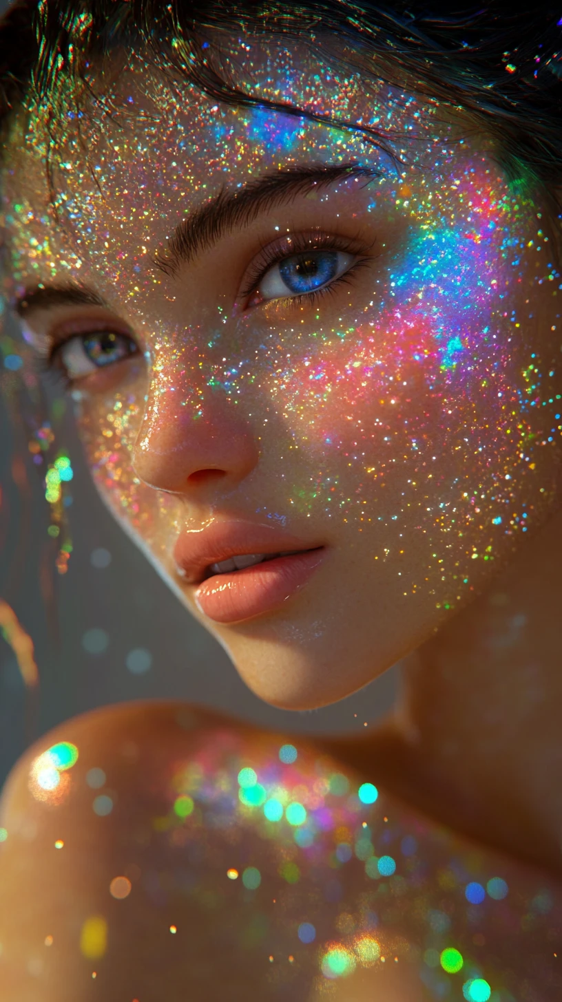 Holographic close up of a luminous feminine figure