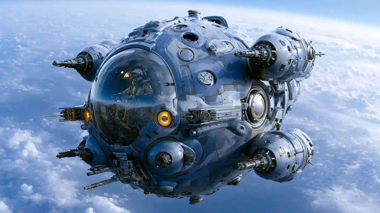 Caccia spaziale sferico futuristico con cockpit del pilota visibile