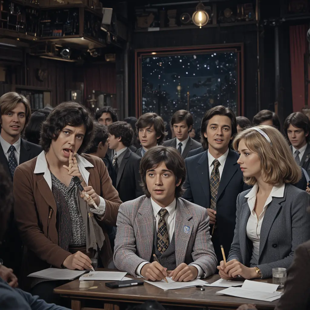 Cast preparing for the first live Saturday night comedy show