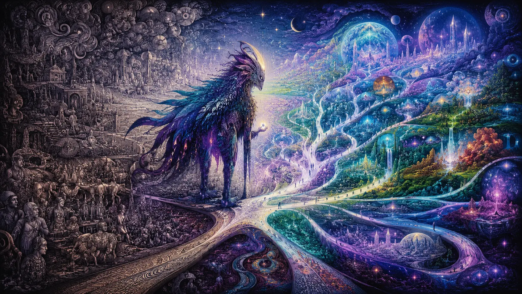 Surreal Colossal Creature At A Forked Temporal Landscape