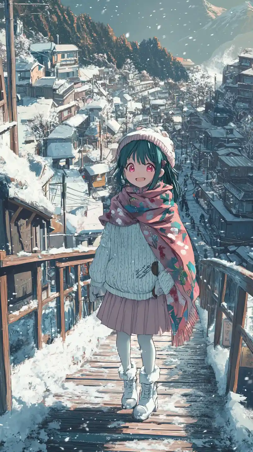 Ragazza anime che cammina con un cane su un ponte di legno