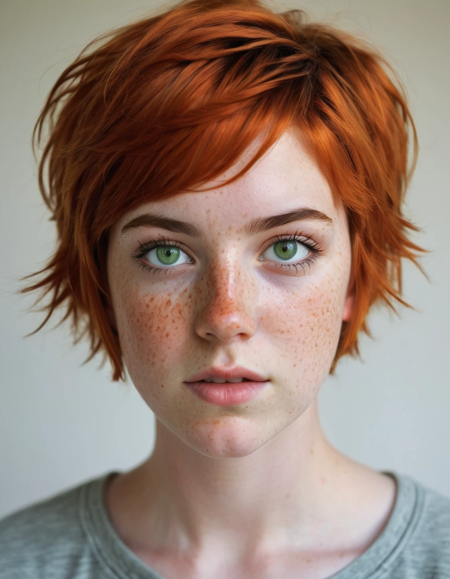 Young girl with dark orange hair and green eyes
