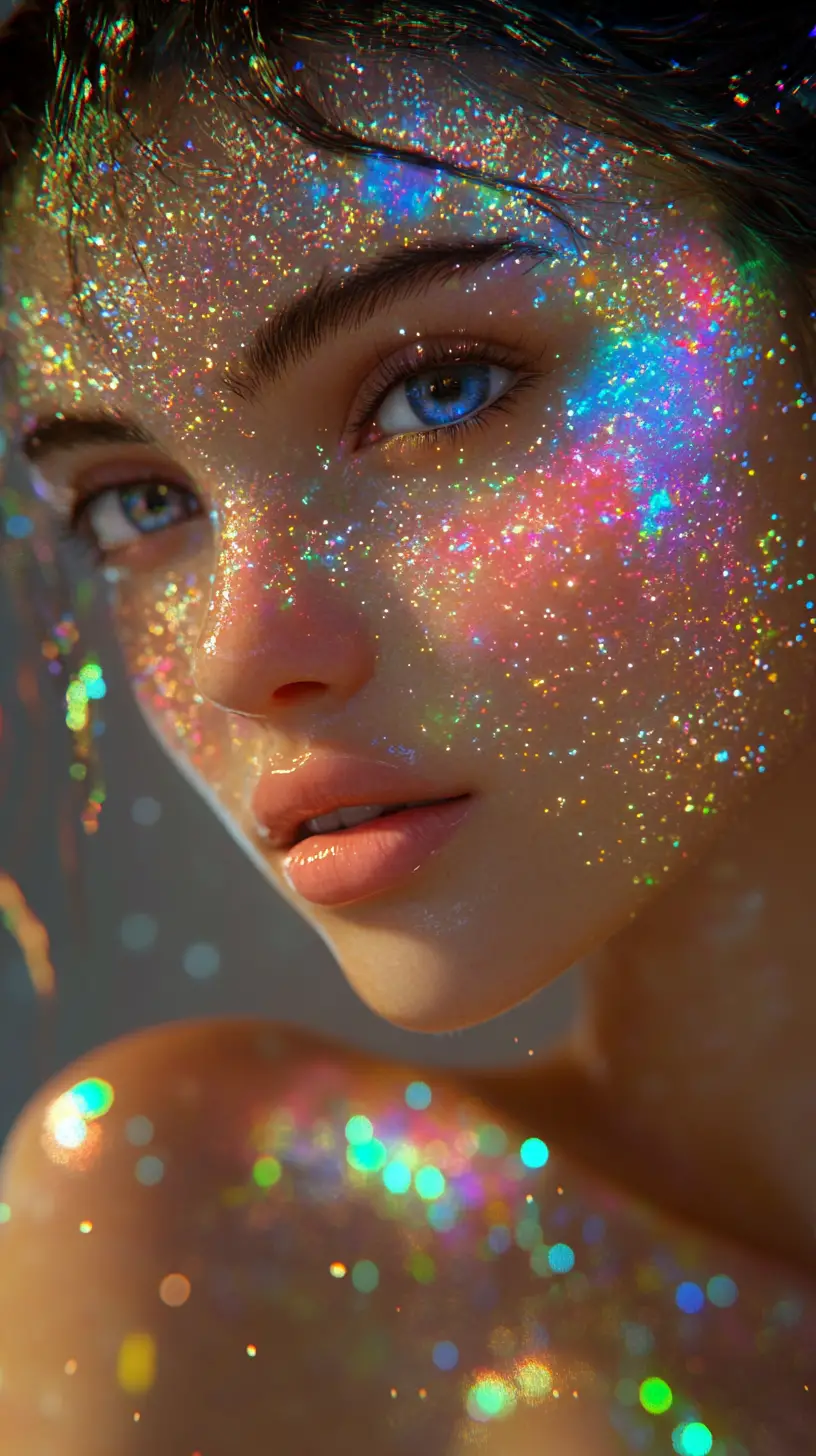 Holographic close up of a luminous feminine figure